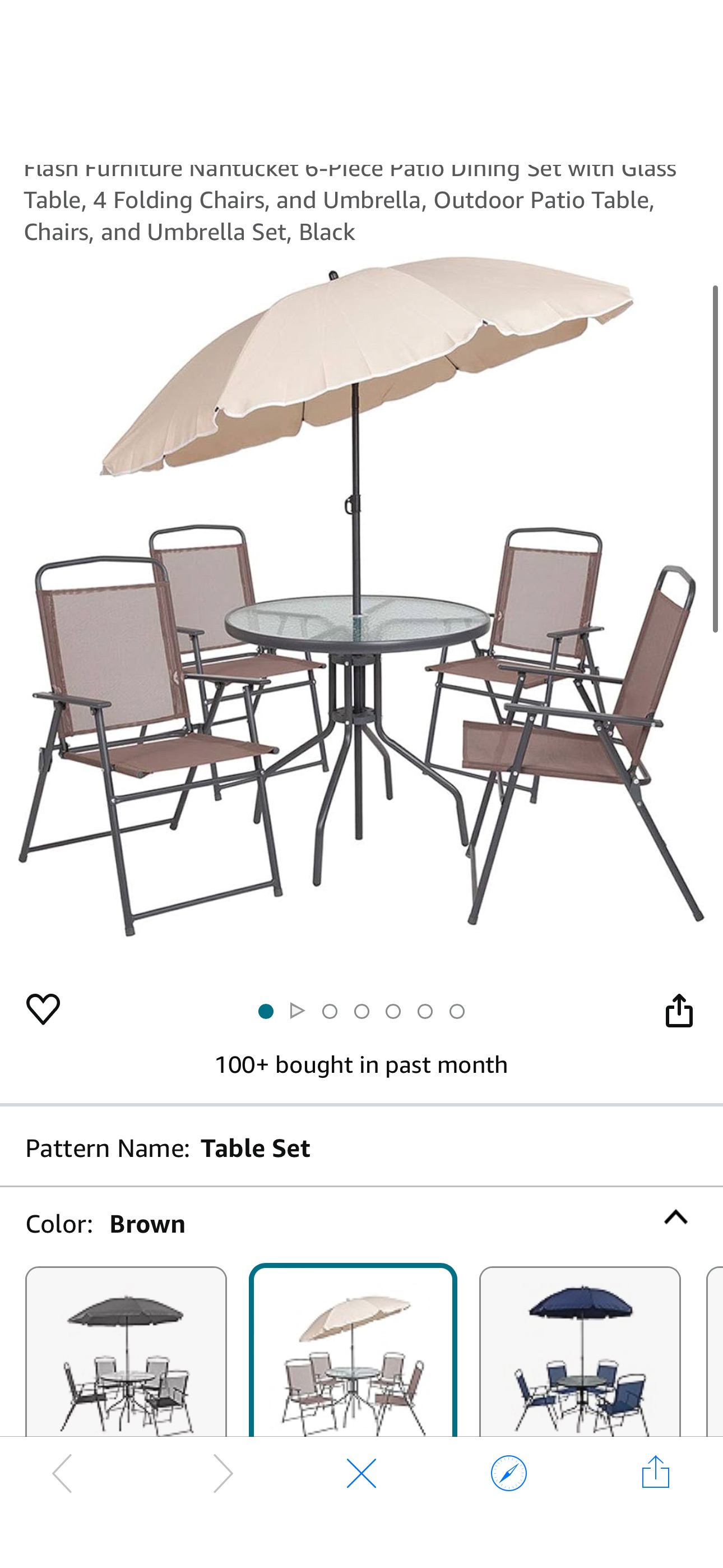Amazon.com: Flash Furniture Nantucket 6-Piece Patio Dining Set with Glass Table, 4 Folding Chairs, and Umbrella, Outdoor Patio Table, Chairs, and Umbrella Set, Black : Patio, Lawn & Garden