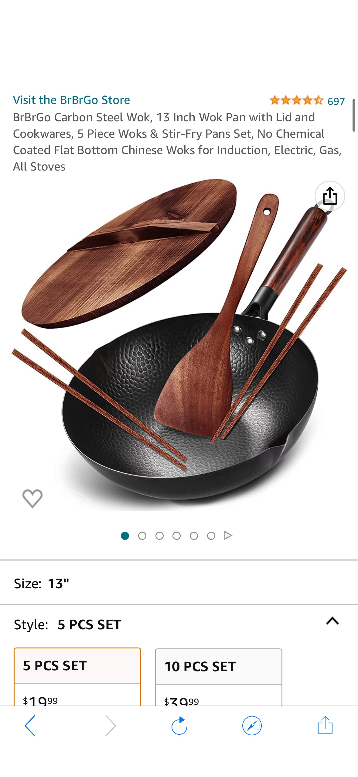Amazon.com: BrBrGo Carbon Steel Wok, 13 Inch Wok Pan with Lid and Cookwares, 5 Piece Woks & Stir-Fry Pans Set炒锅