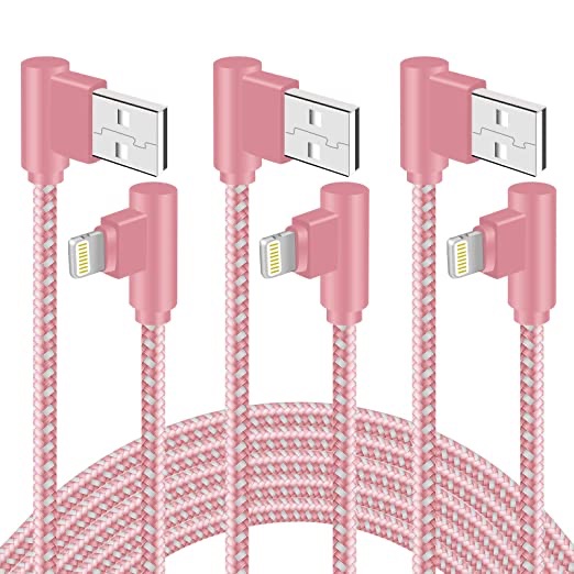 亚马逊：iPhone 充电器 10 英尺 MFi 认证 90 度闪电电缆 3 包直角编织 iPhone 充电和同步线，适用于 iPhone 12 11 Pro X XS XR 8 Plus（玫瑰金，10 英尺）：电子产品