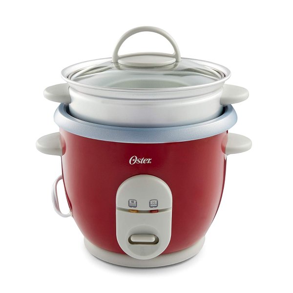 6-Cup Rice Cooker with Steamer, Red