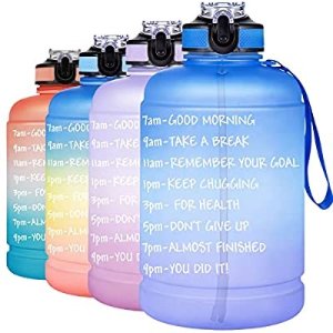 BOTTLE BOTTLE Large Half Gallon/64oz motivational Water Bottle with Straw& Handle， BPA Free Tritan Leakproof Water Jug for Fitness and Outdoor Sports. (blueyellowpink)