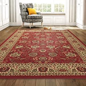 Amazon.com: Ottomanson地毯 OTH2130-5X7 Ottohome Floral Rug, Dark, 5'0" X 6'6", Red Persian, 6 Feet : Home & Kitchen
