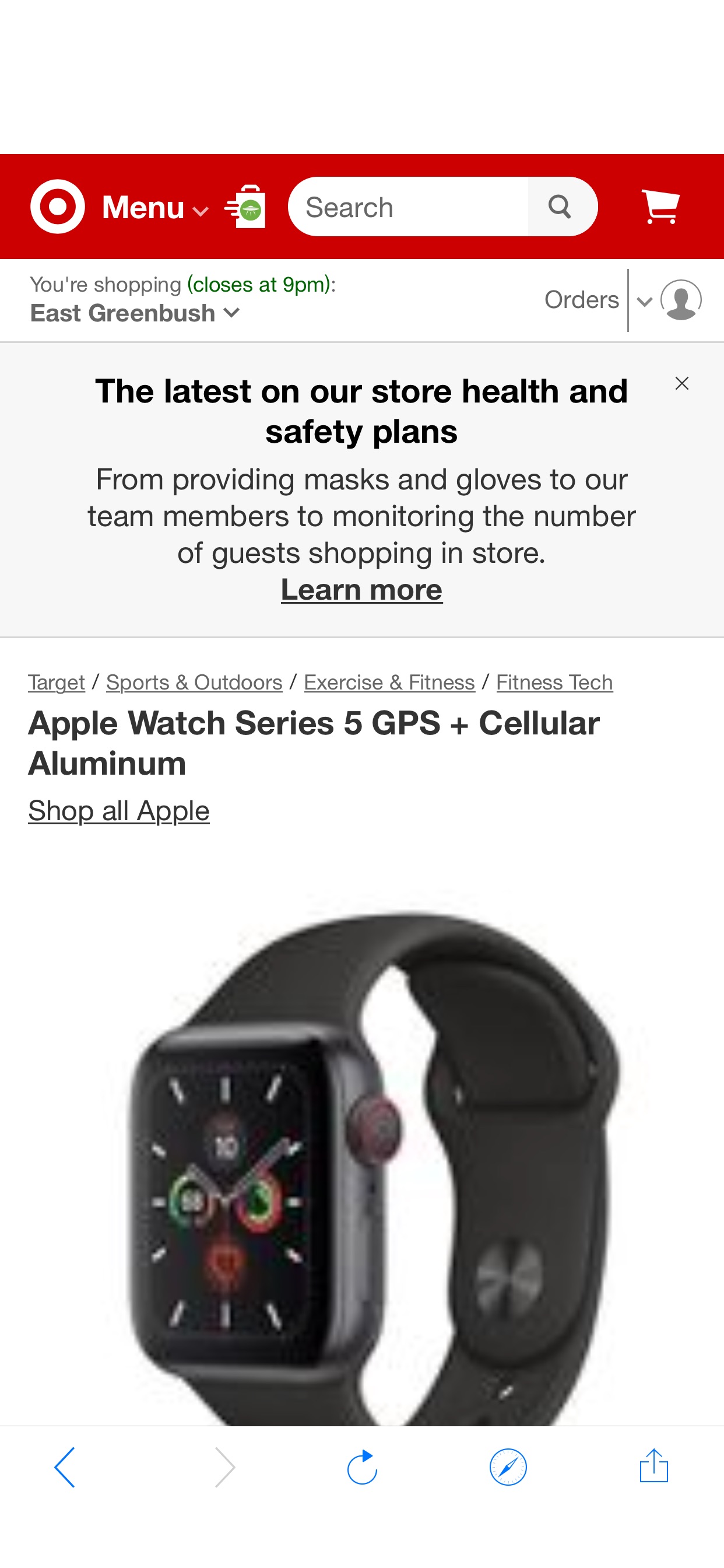 Apple Watch Series 5 GPS + Cellular, 44mm Space Gray Aluminum Case With Black Sport Band  苹果表