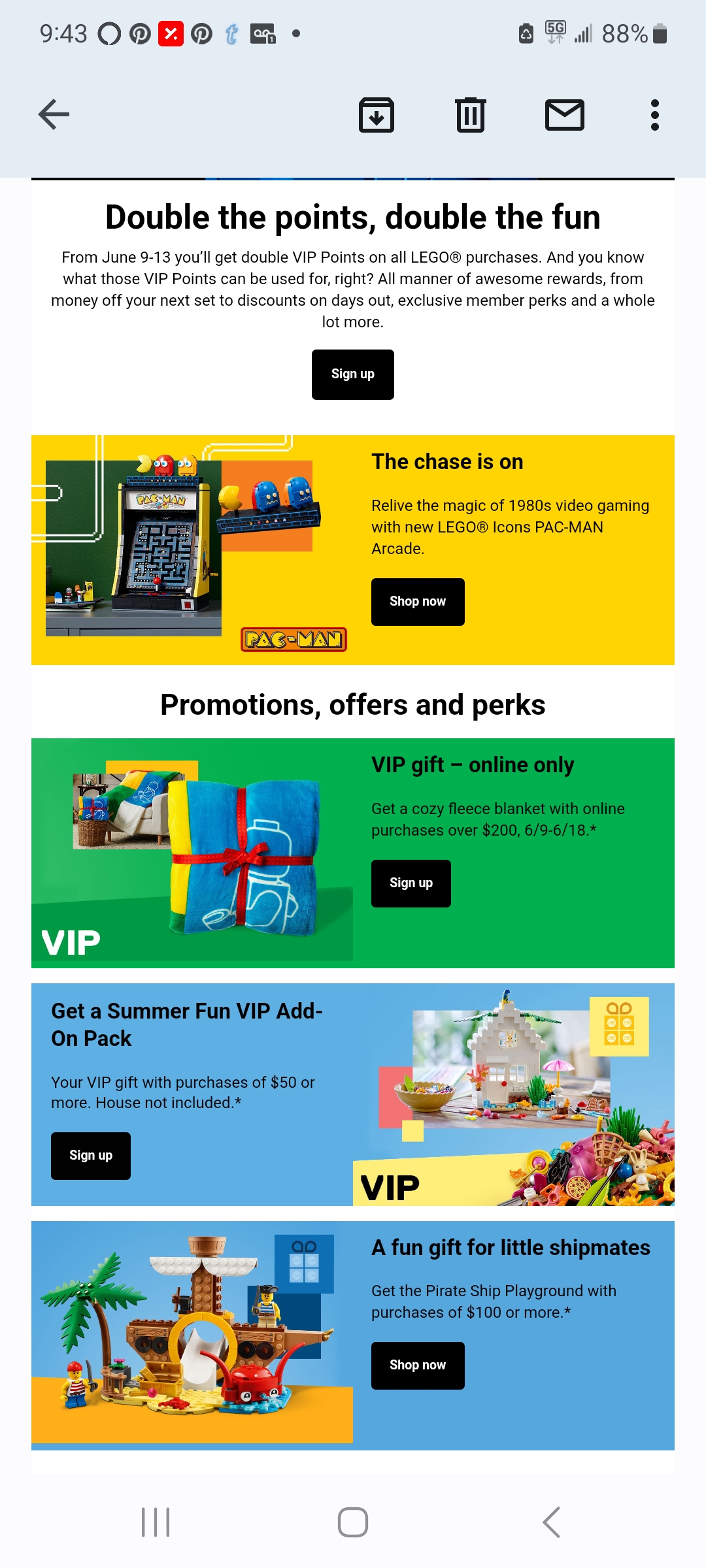lego vip double point, gift with $100 purchase