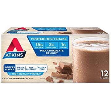 Atkins即开即饮型蛋白型奶昔,巧克力牛奶口味，内含12个利乐包