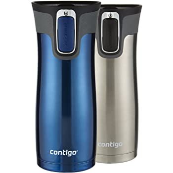 Autoseal West Loop Vaccuum-Insulated Stainless Steel Travel Mug, 16 Oz, Stainless Steel/Monaco Blue, 2-Pack