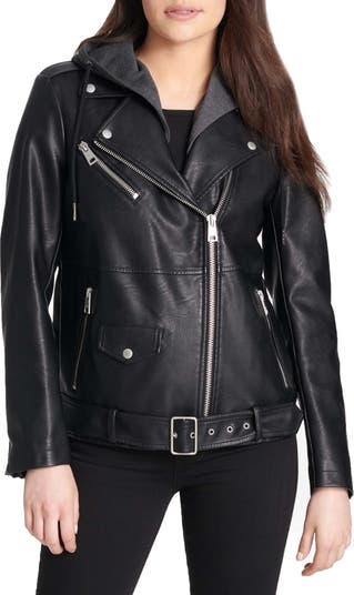 Levi's® Oversized Faux Leather Motorcycle Jacket with Fleece Hood | Nordstromrack 李维斯夹克