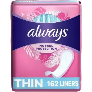 $7.57 Always Thin Daily Panty Liners For Women, Light Absorbency, Unscented, 162 Count : Health & Household