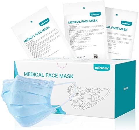 Amazon.com: Winner 稳健口罩Blue Disposable Face Mask with Earloop, ASTMF2100-19 LEVEL1 Medical Grade, 3-Ply Individually Wrapped, 6.7”x3.5” for Adults, 50 PCS/BOX : Industrial & Scientific
