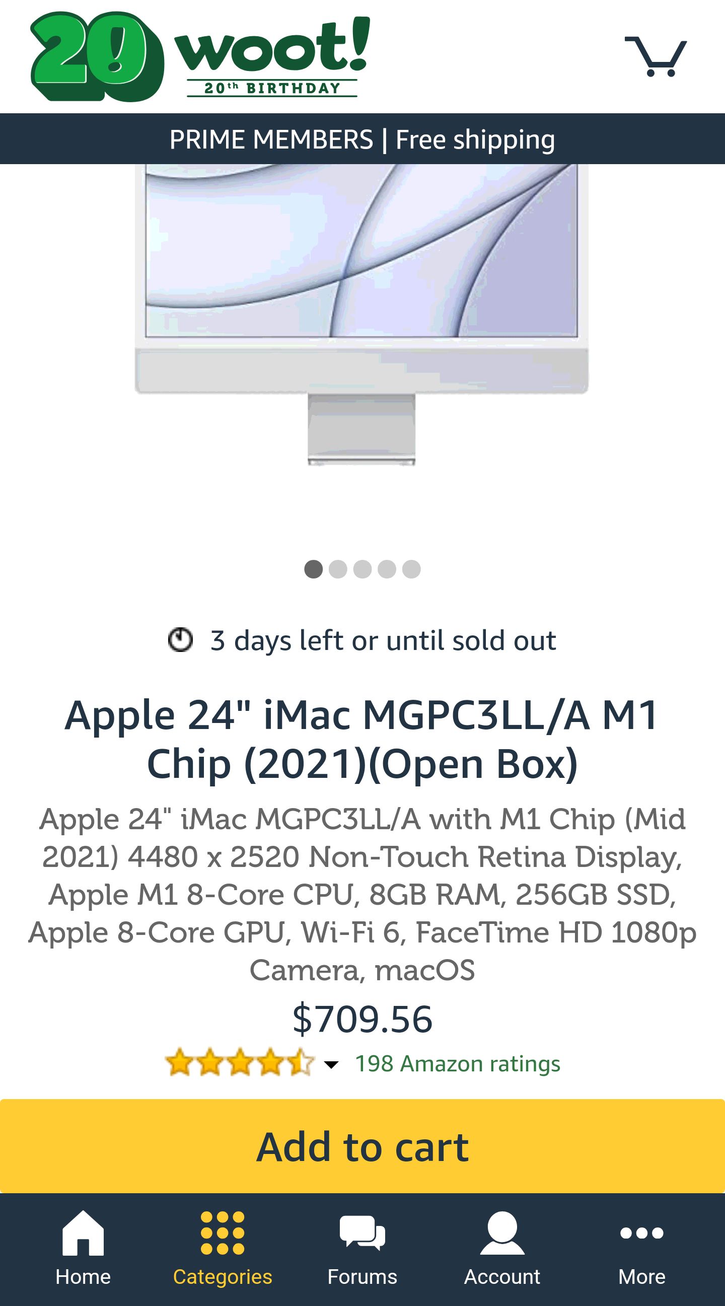 Apple 24" iMac MGPC3LL/A M1 Chip (2021)(Open Box)