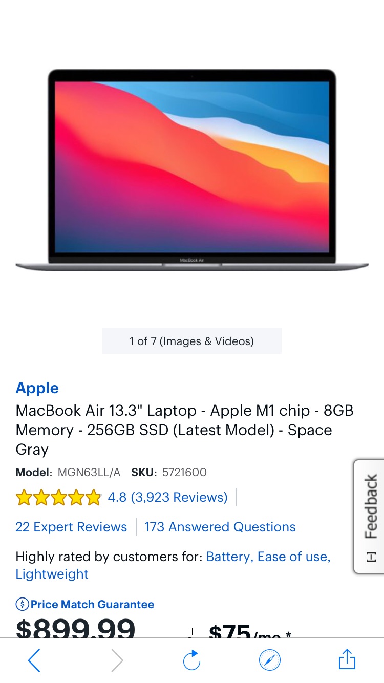 MacBook Air 笔记本 13.3" Laptop Apple M1 chip 8GB Memory 256GB SSD (Latest Model) Space Gray MGN63LL/A - Best Buy