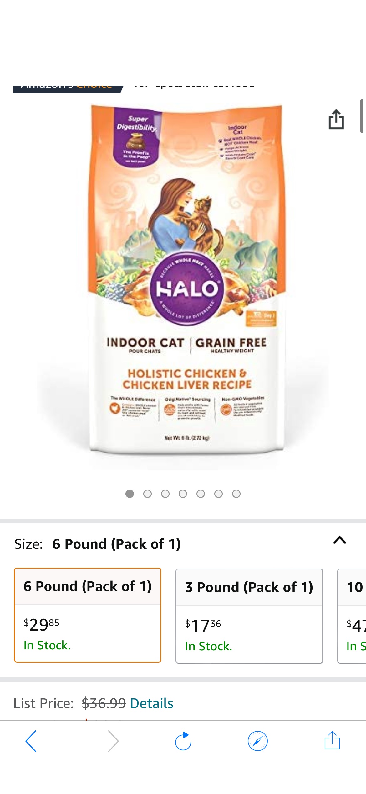 Amazon.com : Halo Indoor Dry Cat Food, Grain Free, Chicken & Chicken Liver 6-Pound Bag : Pet Supplies