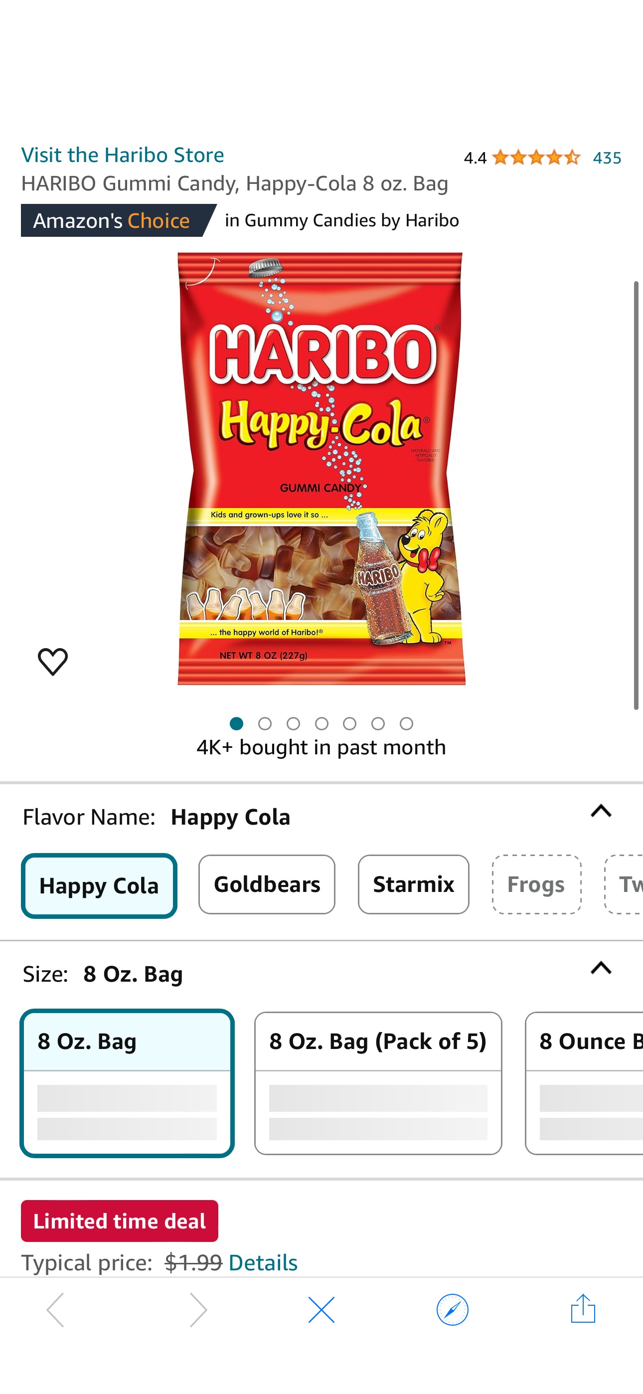 Amazon.com : HARIBO Gummi Candy, Happy-Cola 8 oz. Bag : Grocery & Gourmet Food
