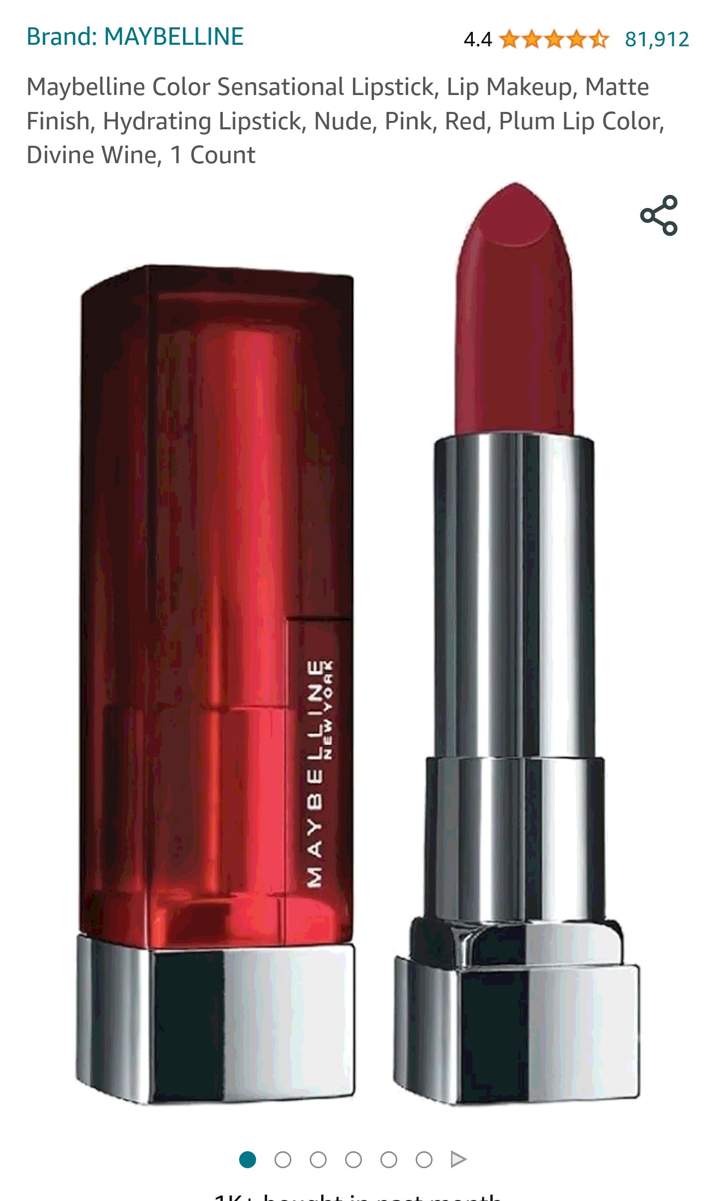 Amazon.com : Maybelline Color Sensational Lipstick, Lip Makeup, Matte Finish, Hydrating Lipstick, Nude, Pink, Red, Plum Lip Color, Divine Wine, 1 Count : Beauty & Personal Care