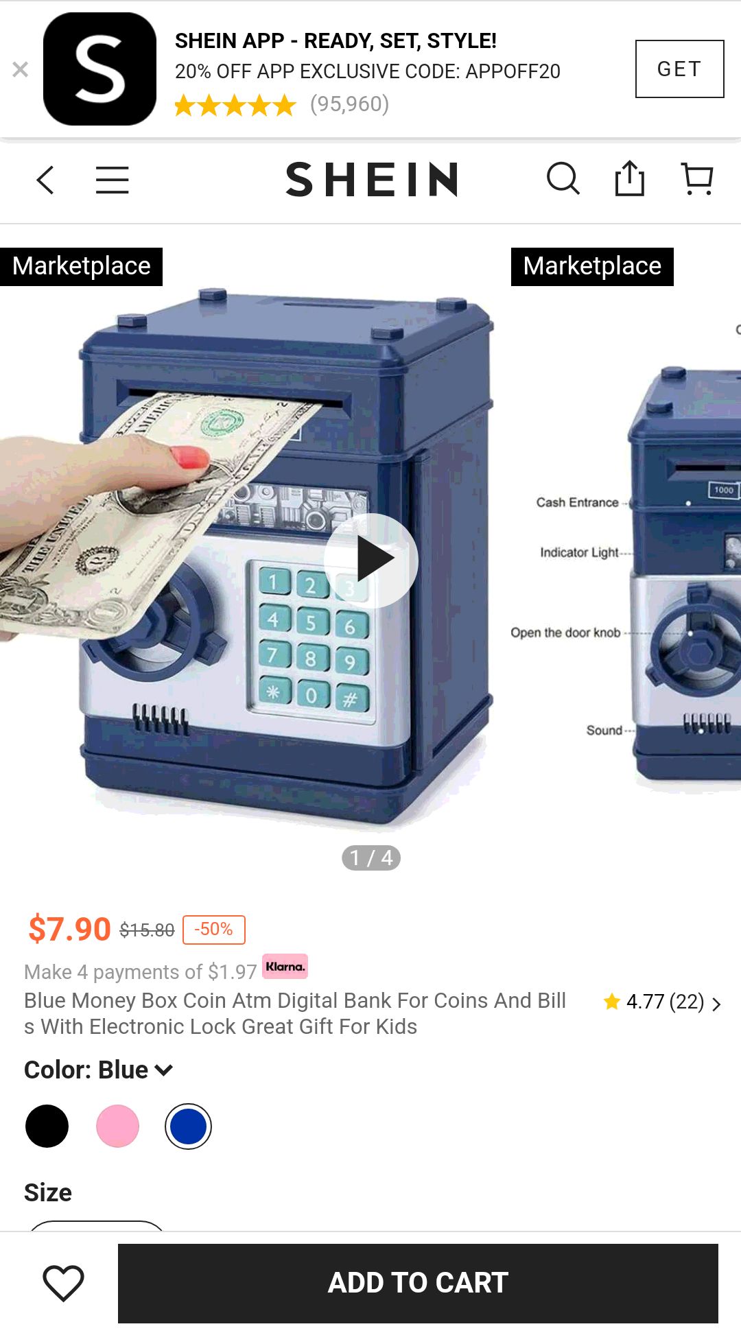 Blue Money Box Coin Atm Digital Bank For Coins And Bills With Electronic Lock Great Gift For Kids | SHEIN USA