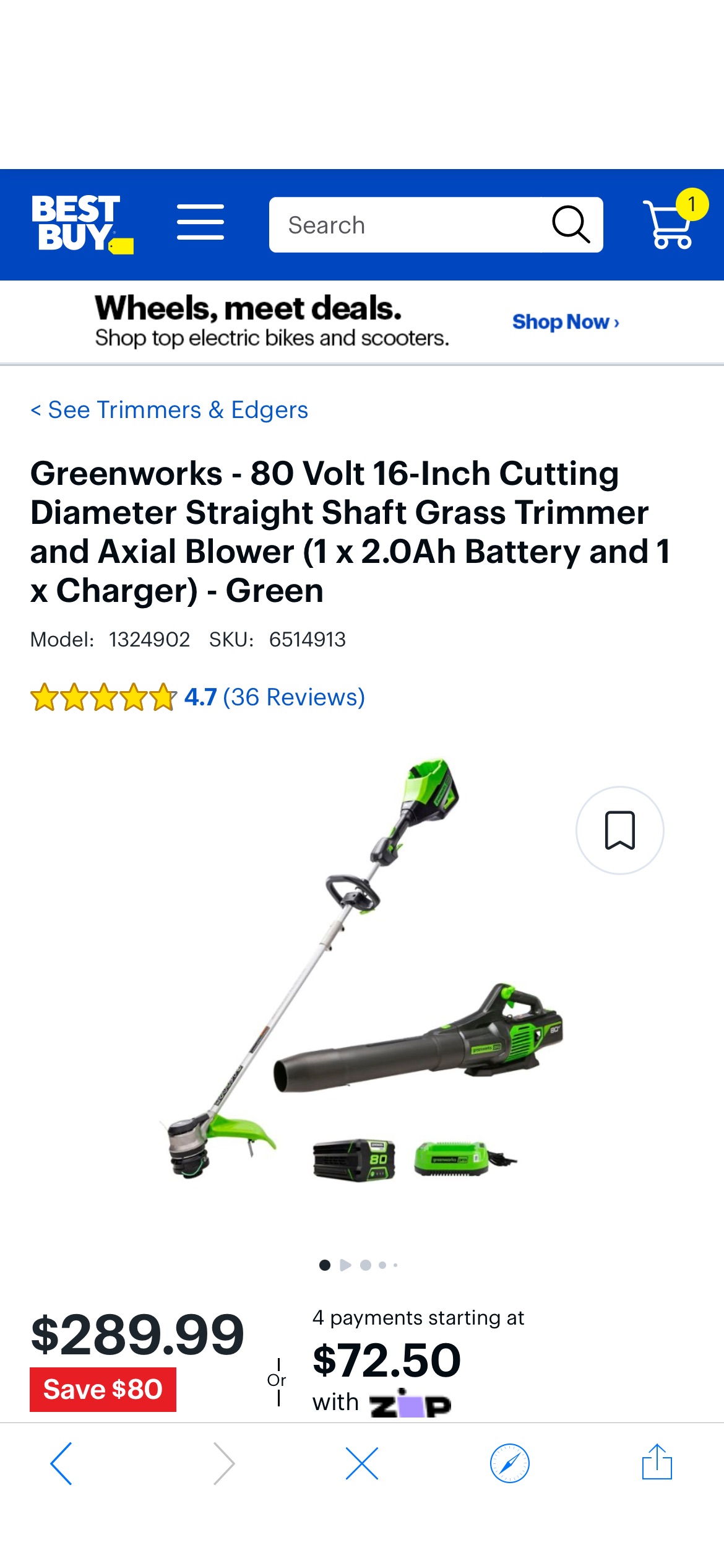 Greenworks 80 Volt 16-Inch Cutting Diameter Straight Shaft Grass Trimmer and Axial Blower (1 x 2.0Ah Battery and 1 x Charger) Green 1324902 - Best Buy