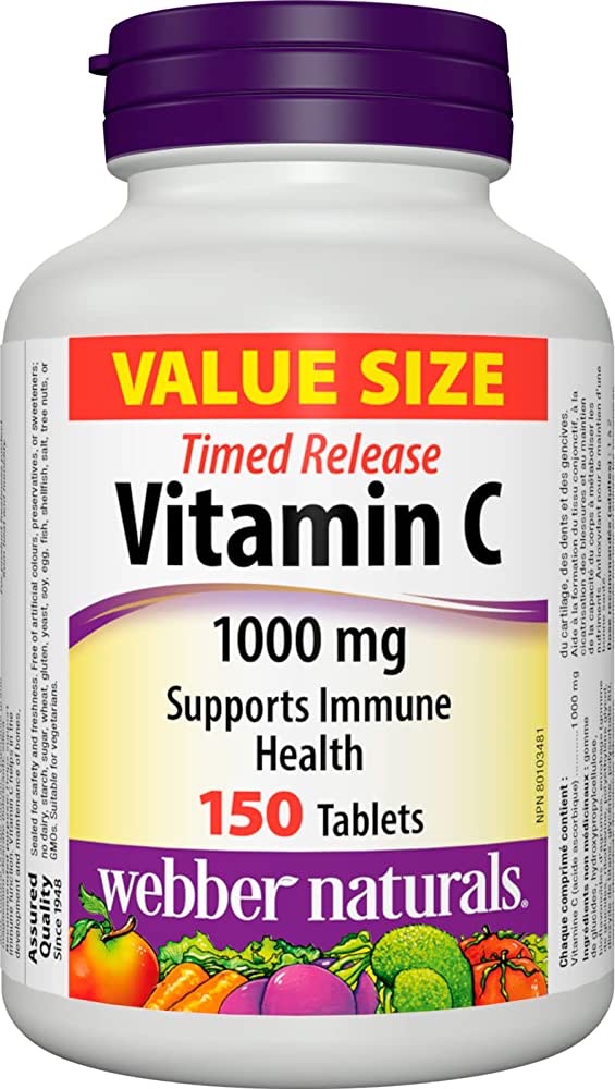 Webber Naturals Vitamin C Timed Release 1,000 mg, 150 Tablets, For Bones, Teeth, Immune and Antioxidant Health, Vegetarian : Amazon.ca: Health & Personal Care