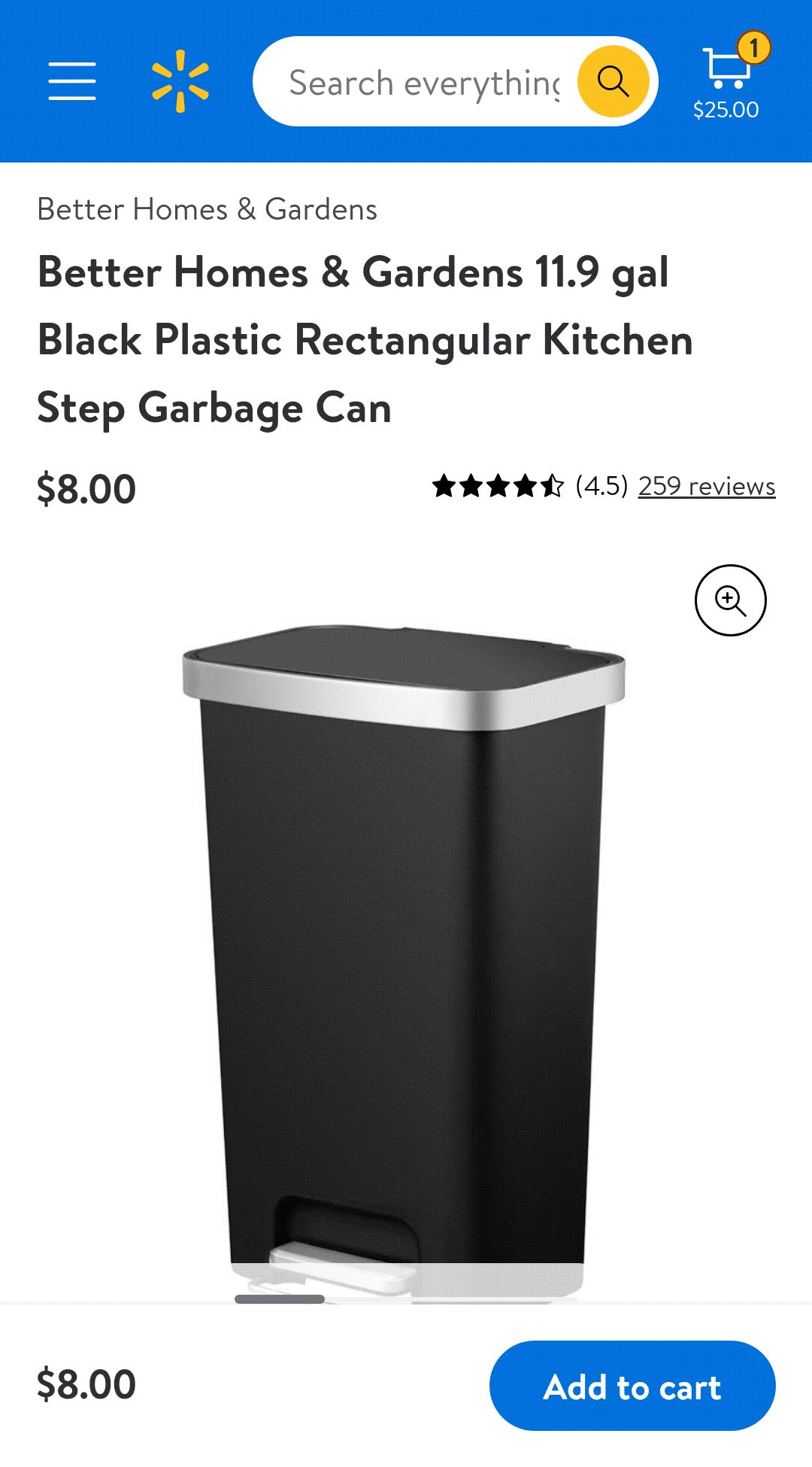 12加仑垃圾桶Better Homes & Gardens 11.9 gal Black Plastic Rectangular Kitchen Step Garbage Can - Walmart.com