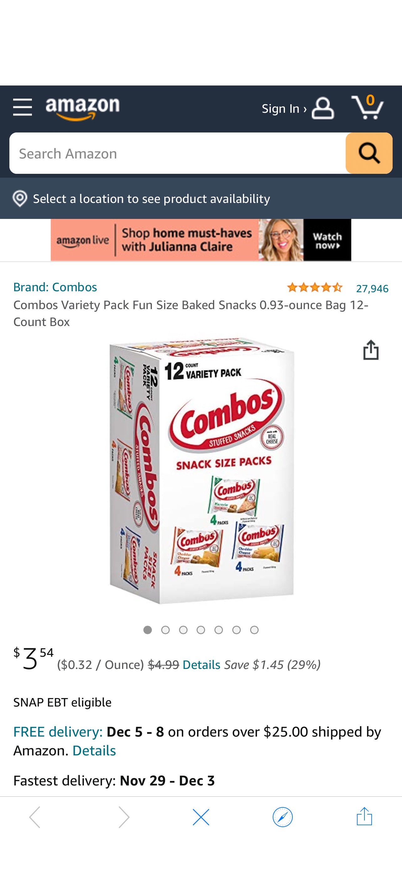 Amazon.com : Combos Variety Pack Fun Size Baked Snacks 0.93-ounce Bag 12-Count Box : Grocery & Gourmet Food 组合包
