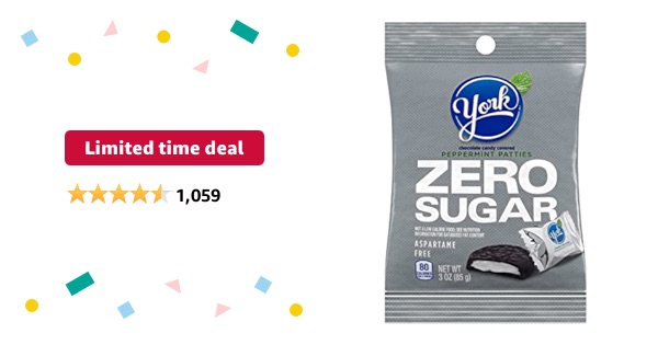 Limited-time deal: YORK Zero Sugar Chocolate Peppermint Patties, Candy Bags, 3 oz (12 Count) 无糖巧克力