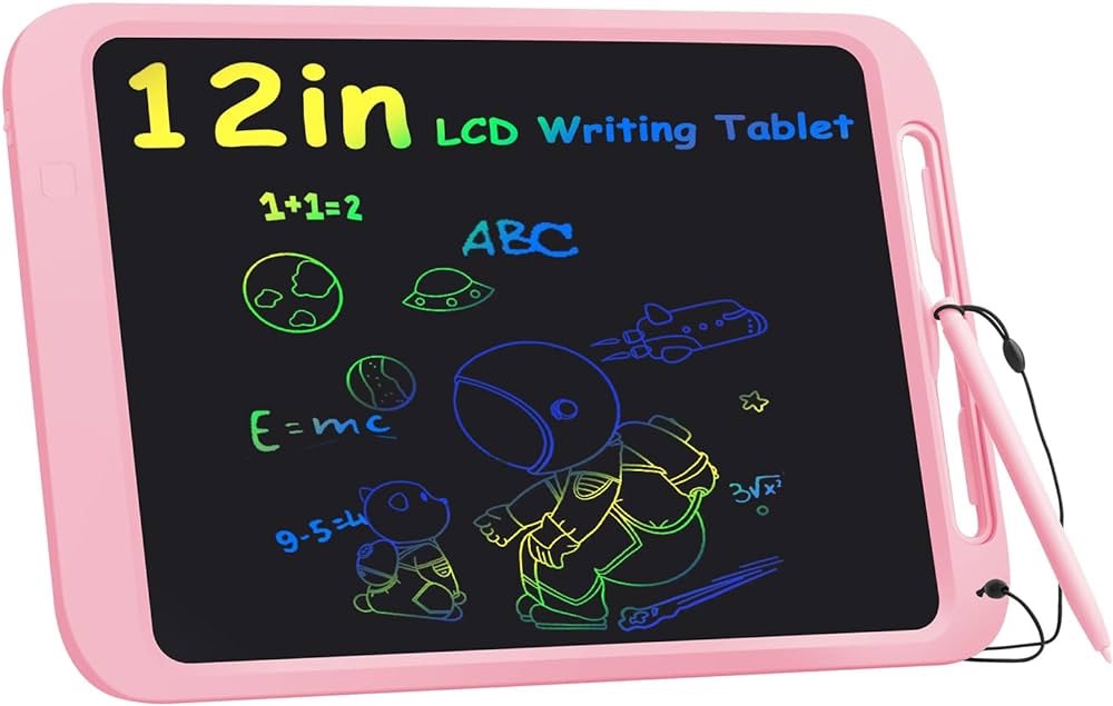 TeinenRon 儿童玩具液晶书写板，12 英寸儿童涂鸦板，带挂绳手写笔，彩色教育绘图板，适合 6-12 岁女孩和男孩生日，粉色