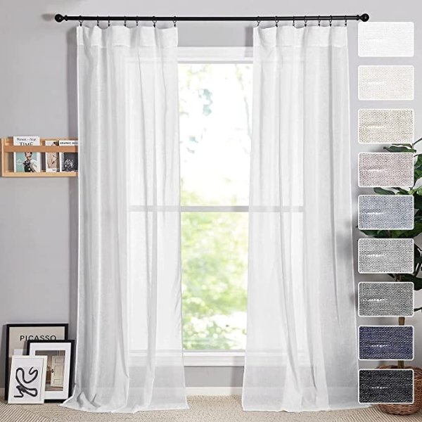 RYB HOME White Sheer Curtains 52 inch Wide x 84 inch Long, 2 Pcs