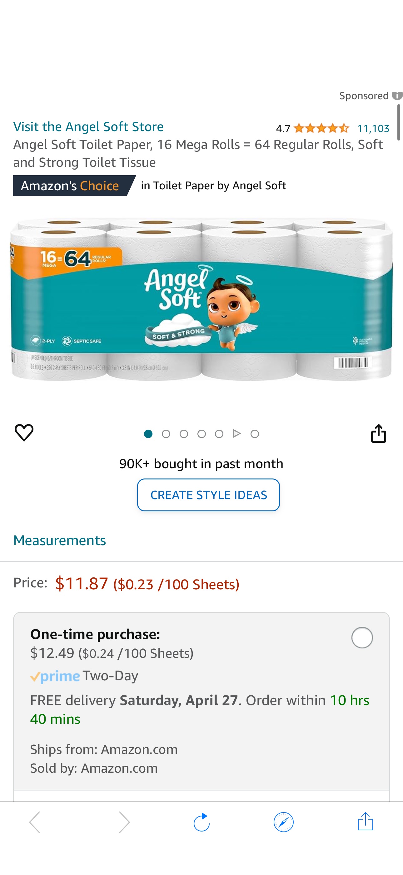 Amazon.com: Angel Soft Toilet Paper, 16 Mega Rolls = 64 Regular Rolls, Soft and Strong Toilet Tissue : Health & Household