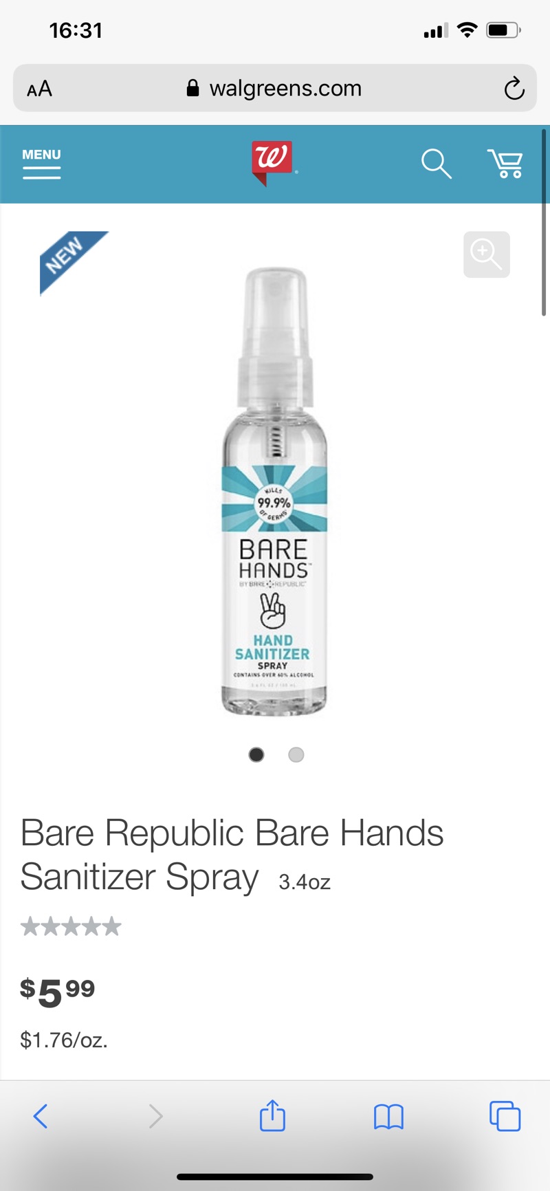 Bare Republic Bare Hands Sanitizer Spray | Walgreens免洗手液
