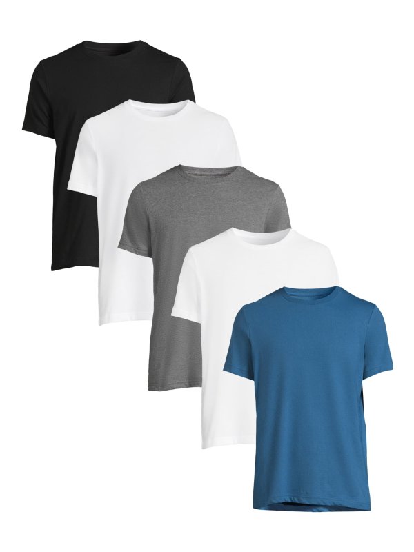 George Men's and Big Men's Crew Tee with Short Sleeves, 5-Pack, Sizes XS-5XL