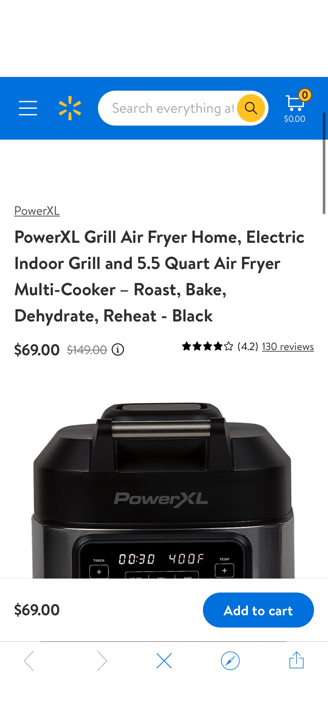PowerXL Grill Air Fryer Home, Electric Indoor Grill and 5.5 Quart Air Fryer Multi-Cooker – Roast, Bake, Dehydrate, Reheat - Black - Walmart.com为