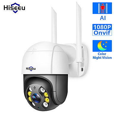 Hiseeu WHD812B 1080P 全彩夜视网络摄像机 Speed Dome WIFI 摄像机 2MP 室外无线 4 倍数字变焦 PTZ 安全摄像机 Cloud-SD 插槽 2 路音频网络闭路电视监控