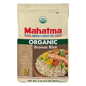 Amazon.com : Mahatma Organic Brown Rice, 2-Pound Bag of Rice, Microwave Rice in 20 Minutes or Cook on Stovetop in 1 Hour : Grocery &amp; Gourmet Food