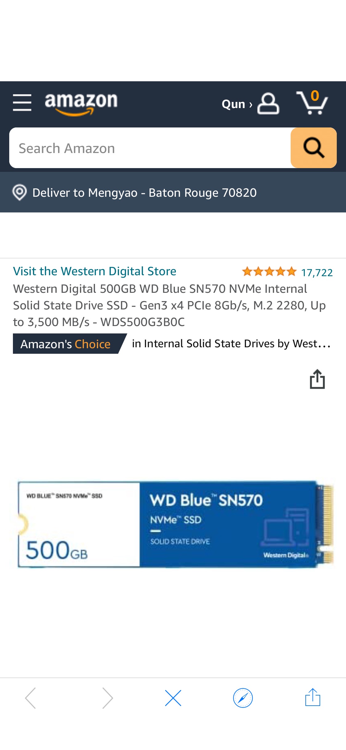 Amazon.com: Western Digital 500GB WD Blue SN570 NVMe Internal Solid State Drive SSD - Gen3 x4 PCIe 8Gb/s, M.2 2280, Up to 3,500 MB/s - WDS500G3B0C : Everything Else 硬盘