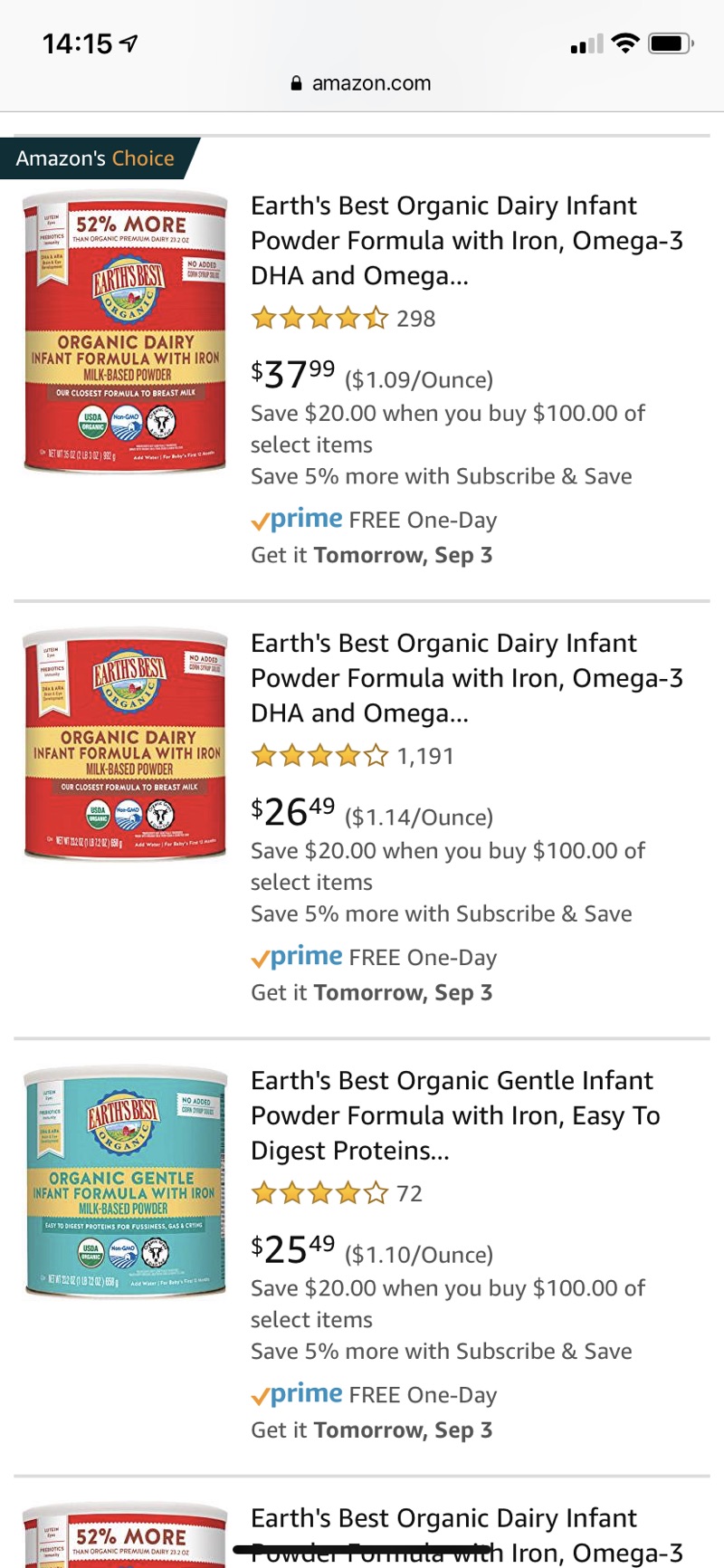 美亚Earth’s Best Organic infant Powder Formula多款婴儿奶粉