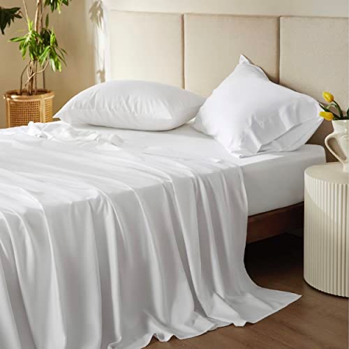 Amazon.com: Bedsure Queen Sheets, Rayon Derived from Bamboo, Queen Cooling Sheet Set, Deep Pocket Up to 16", Breathable & Soft Bed Sheets, Hotel Luxury Silky Bedding Sheets & Pillowcases, White : Home