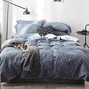 全棉king size被套三件套，Amazon.com: HIGHBUY Geometric Bedding Sets King Navy Blue 3 Piece