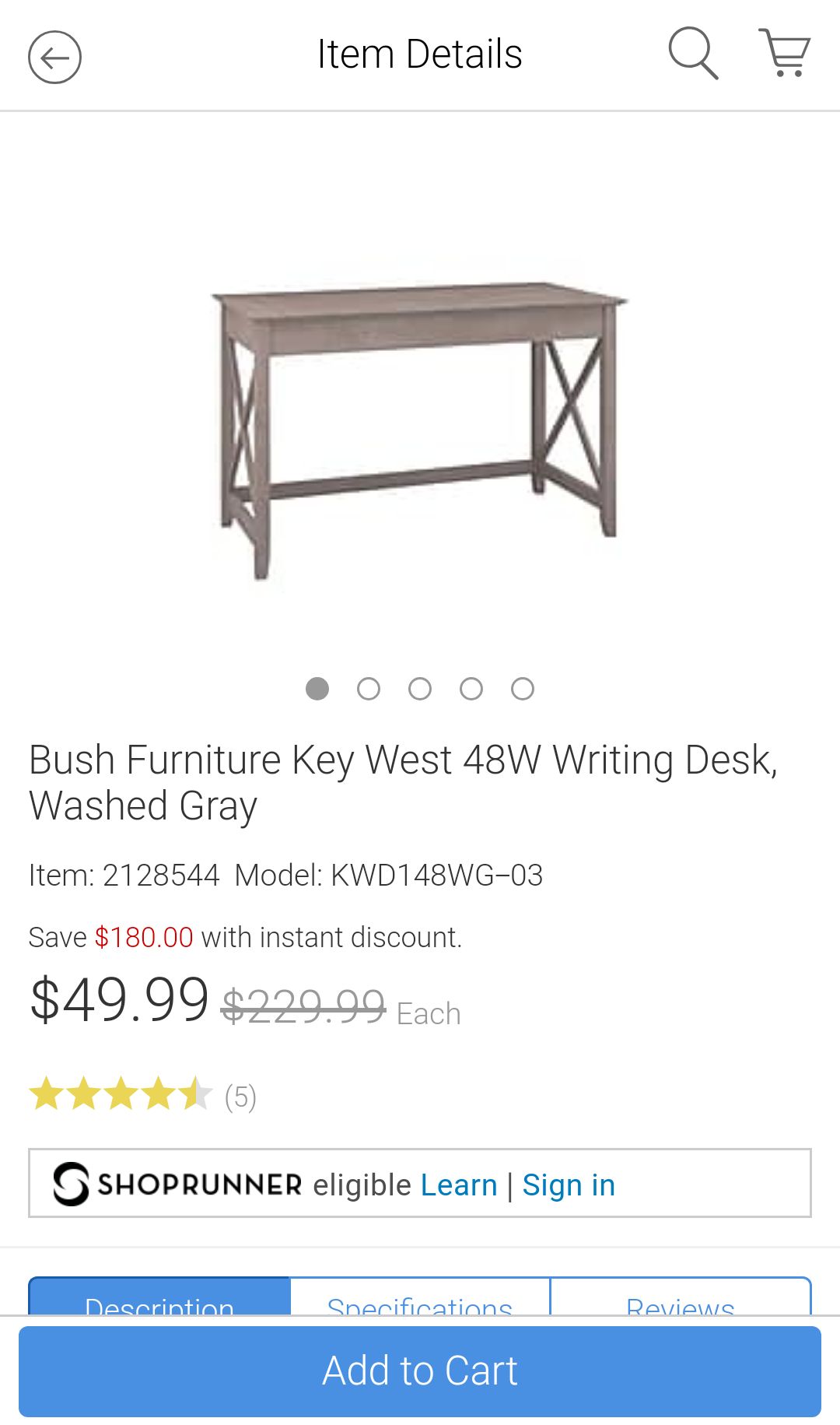 书台木台Bush Furniture Key West 48W Writing Desk Washed Gray | Staples