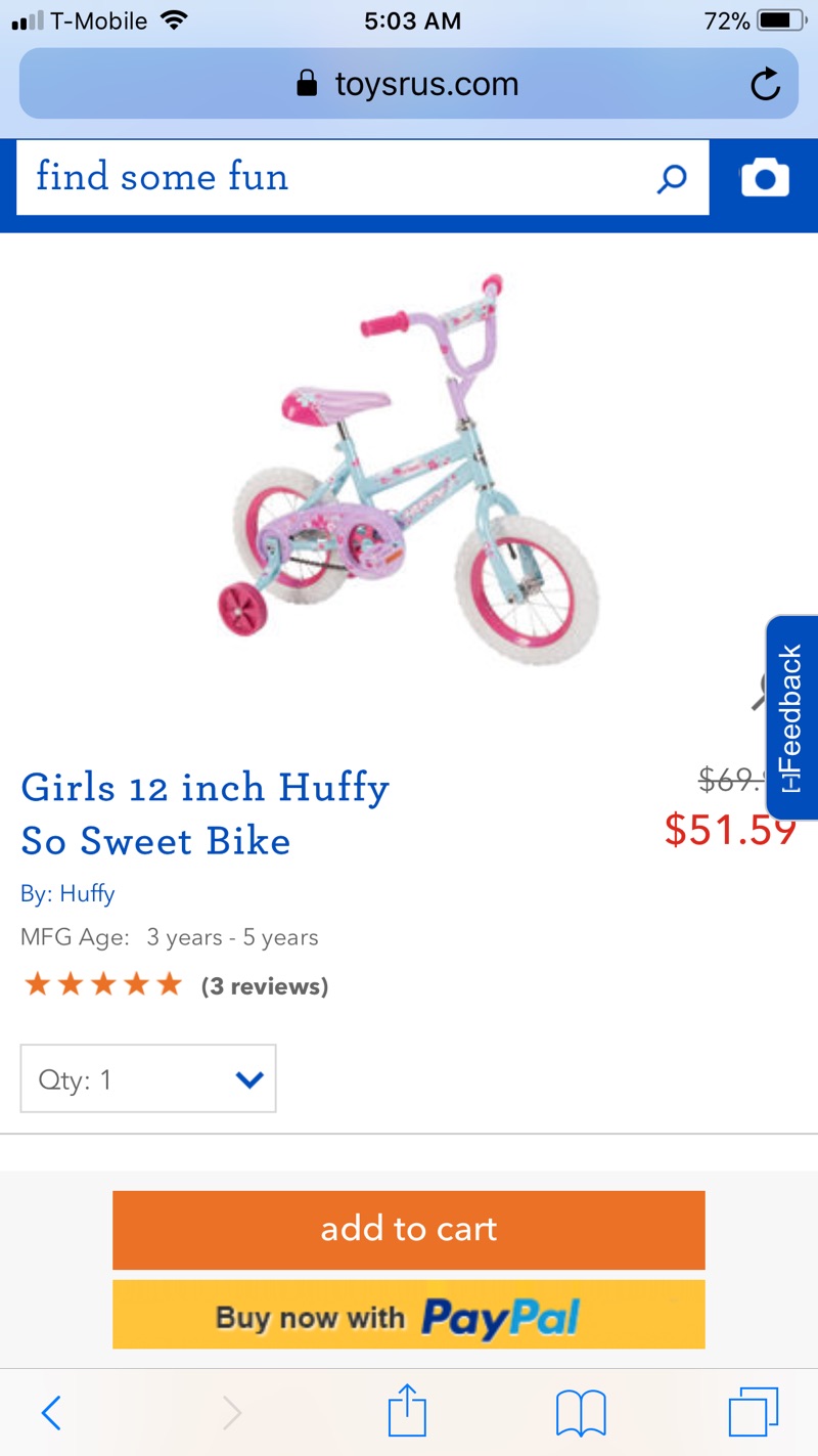 Girls 12 inch Huffy 自行车