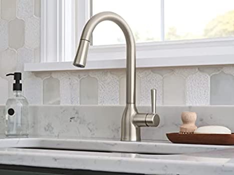 厨房水龙头 Moen 87233SRS Adler One-Handle High Arc Pulldown Kitchen Faucet With Power Clean, Spot Resist Stainless - - Amazon.com