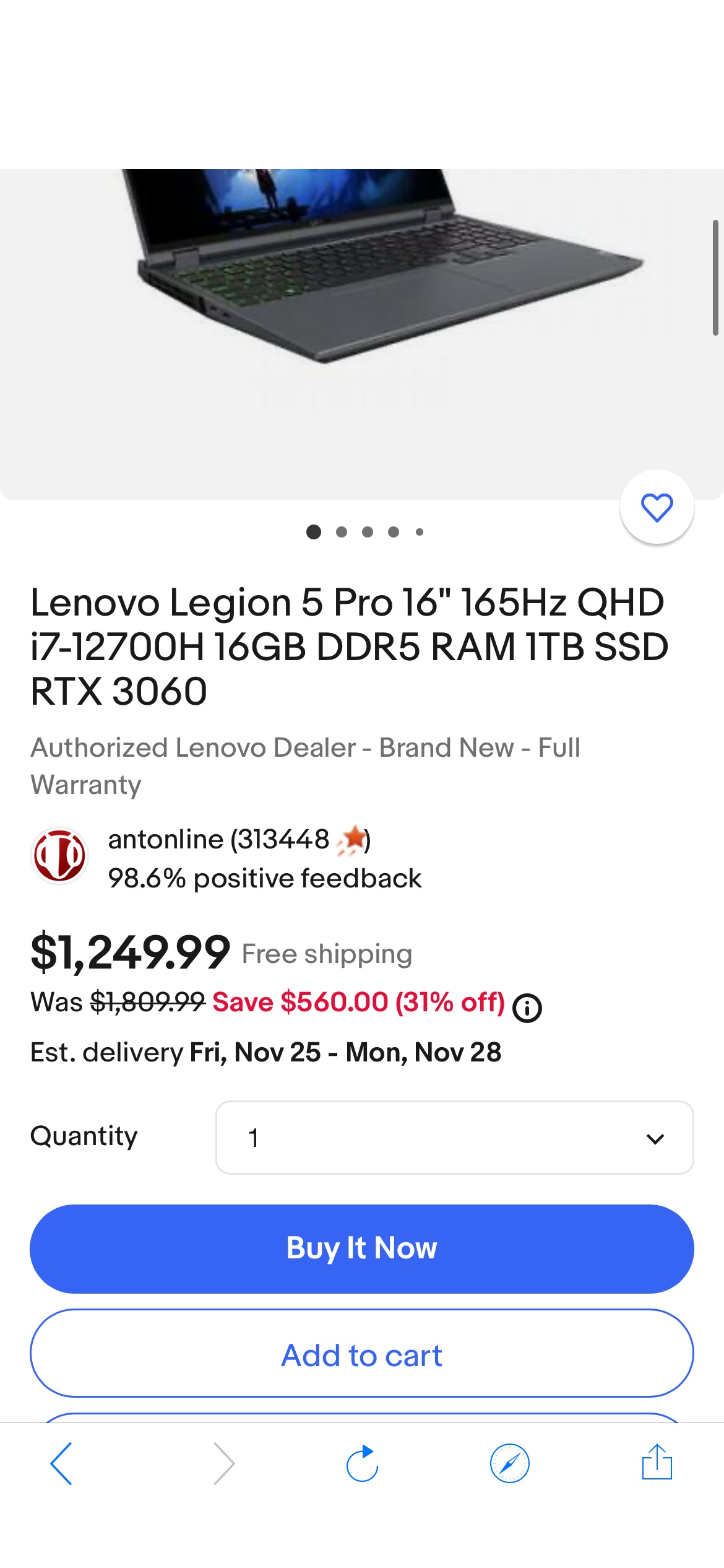 Lenovo Legion 5 Pro 16" 165Hz QHD i7-12700H 16GB DDR5 RAM 1TB SSD RTX 3060 196378284514 | eBay