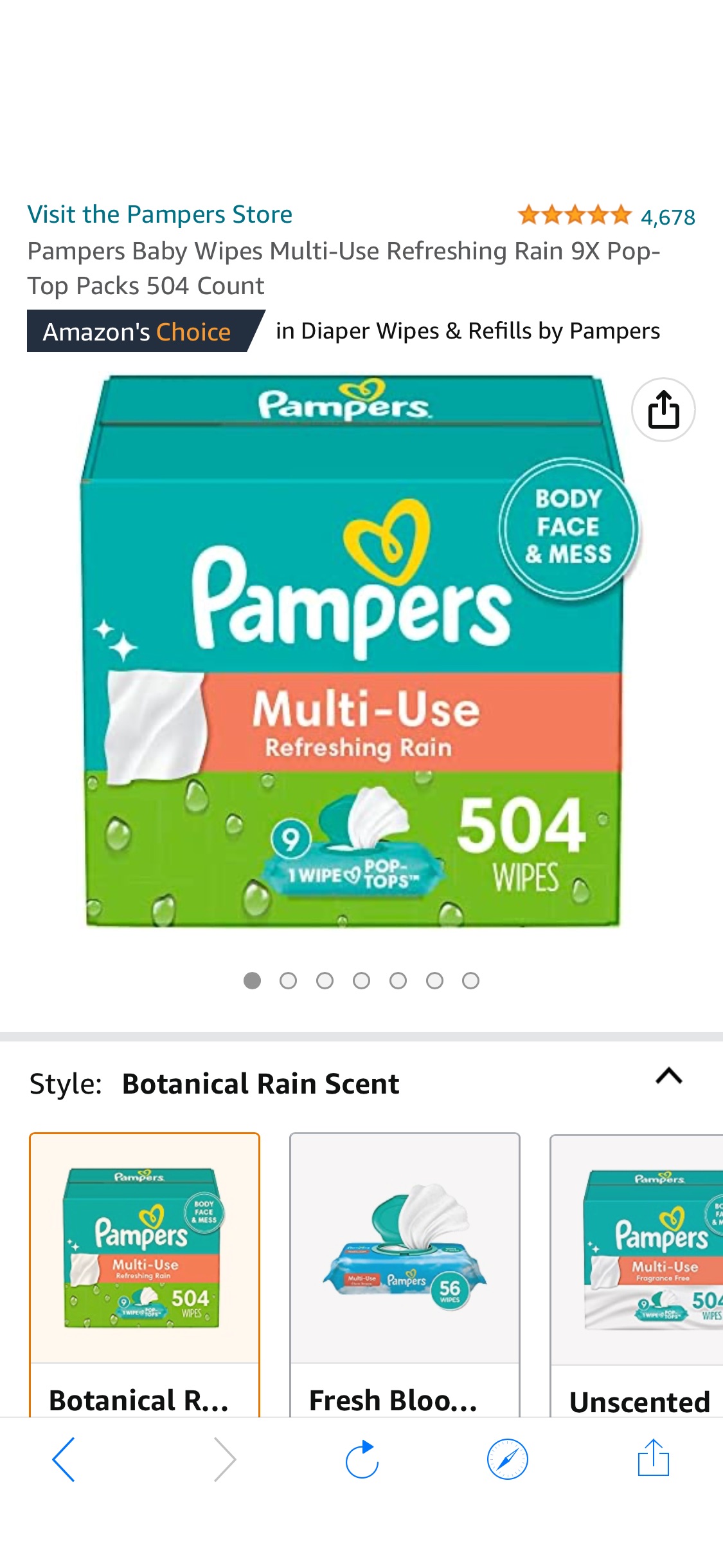Amazon.com: Pampers Baby Wipes Multi-Use Refreshing Rain 9X Pop-Top Packs 504 Count :多用湿巾