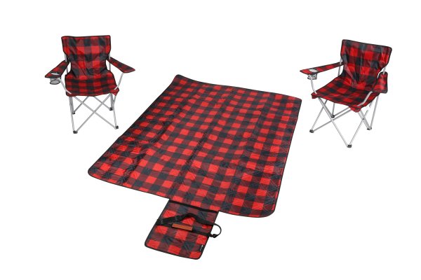红色格子露营3件套 含椅子餐布