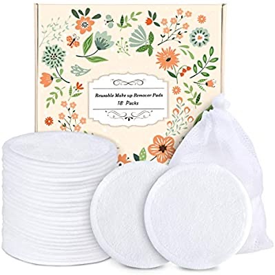 可重复使用棉柔片，Amazon.com: Reusable Cotton Rounds - 18 Pack 100% Organic Reusable Cotton Pads With Washable Laundry Bag Makeup Remover Pads