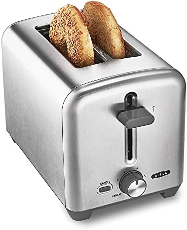 Amazon.com: BELLA 不锈钢 2 片烤面包机，带超宽槽和可拆卸面包屑托盘 - 6 种烘烤选项，自动关闭和重新加热功能 - 烤面包、百吉饼和华夫饼：