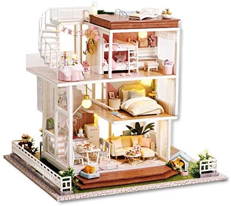 Amazon.com: Spilay Dollhouse DIY Miniature Wooden Furniture Kit,Mini Handmade Big Castle Model Plus with LED & Music Box ,1:24 Scale Creative Doll House 城堡