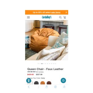 $232.2 CordaRoy s豆豆椅床垫二合一|Queen size- Faux Leather