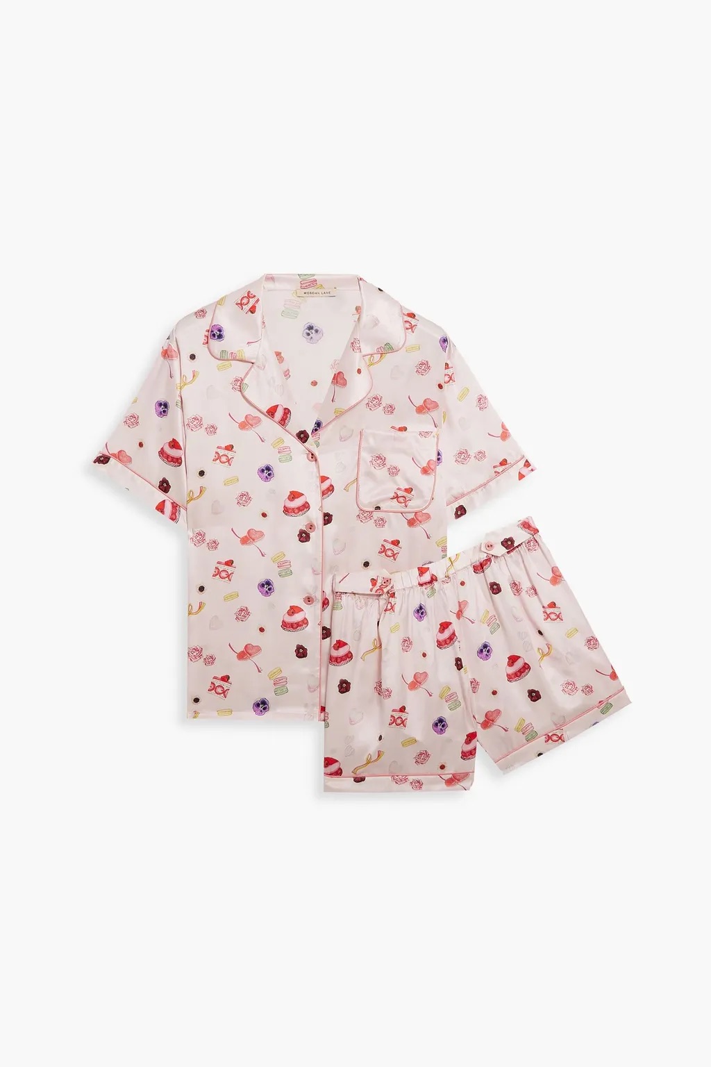 Pastel pink Katelyn Fiona printed charmeuse pajama set | MORGAN LANE | THE OUTNET