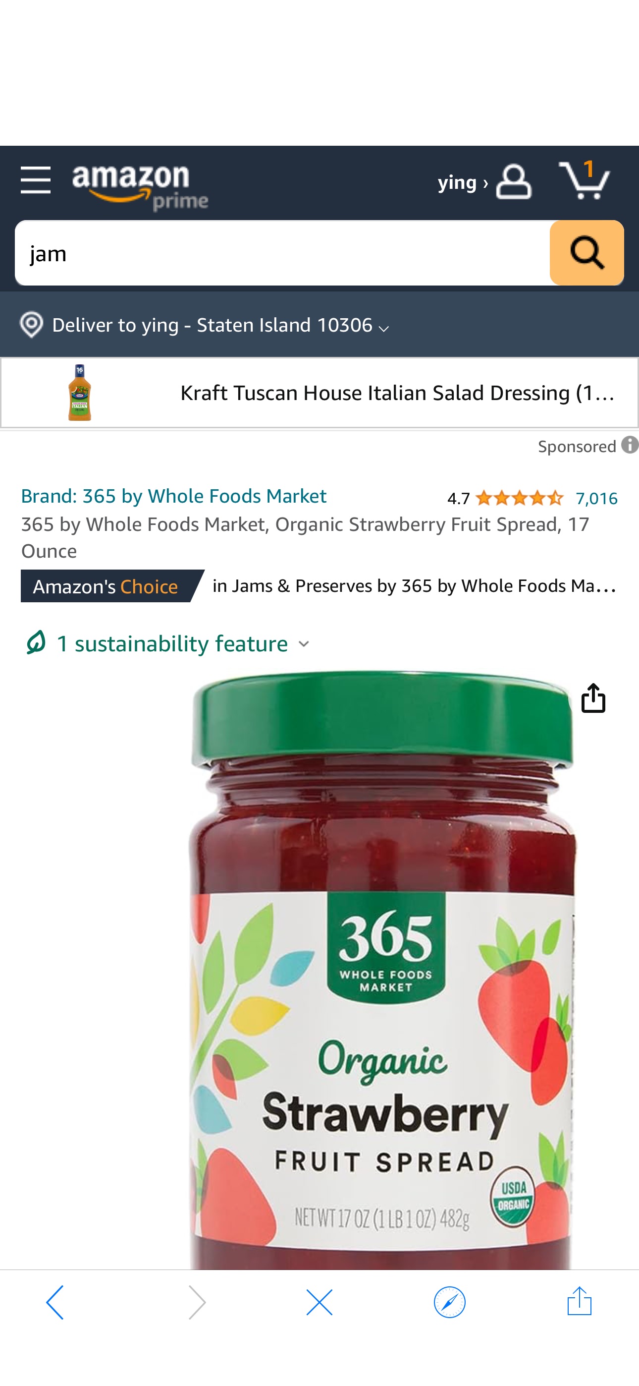 Amazon.com: 365 by Whole Foods Market, Organic Strawberry Fruit Spread, 17 Ounce : Grocery & Gourmet Food