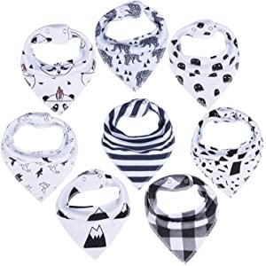 $6.99 8 Pack Bibs Baby Bibs Bandana Bibs Gelisite Organic Cotton for Absorbent Drooling Teething Black Pattern GL000…: Baby婴儿围嘴
