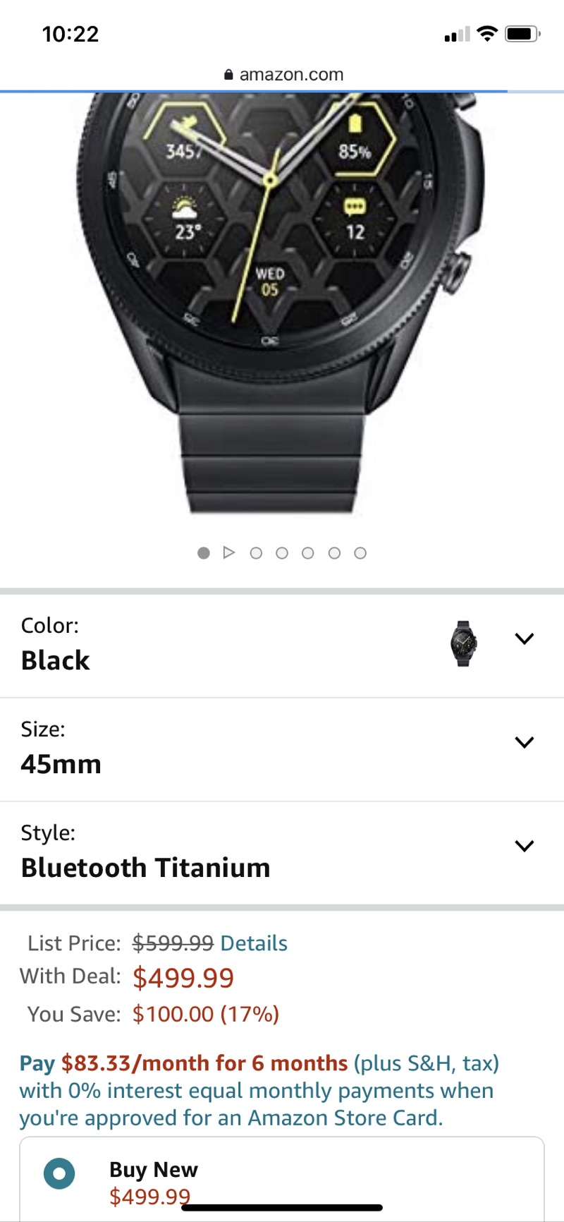 三星电子Galaxy Watch 3钛(45mm, GPS，蓝牙)智能手表，拥有先进的健康监测，健身追踪，持久的电池
